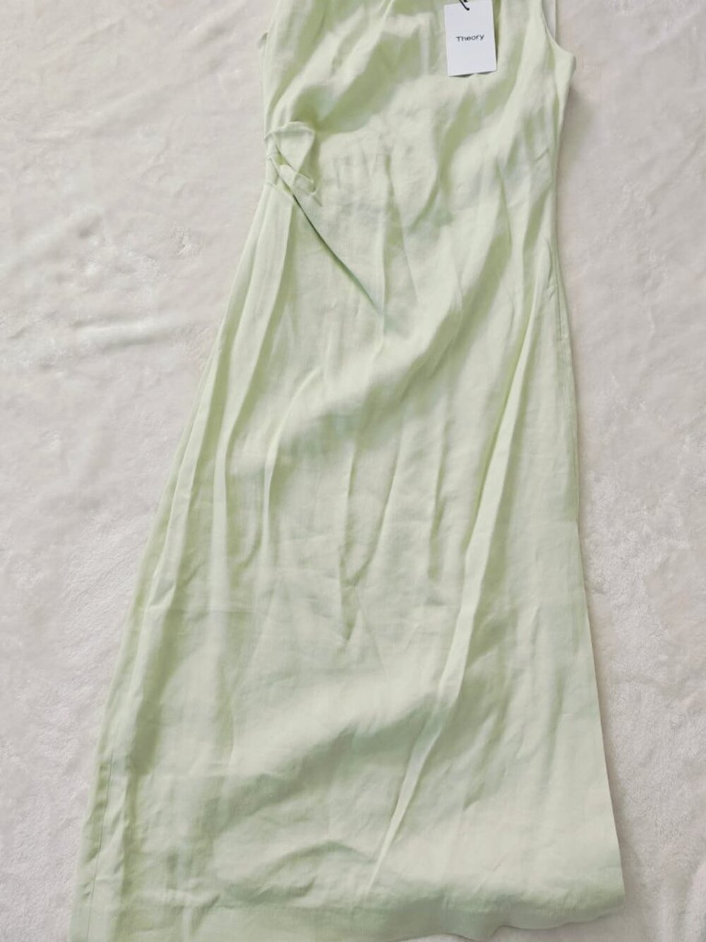New Theory Linen Blend Draped Midi Dress Aloe - Picture 8 of 10